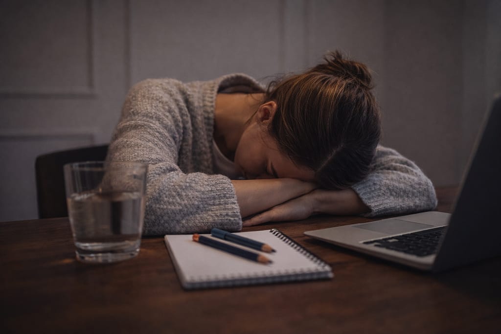 burnout woman sitting at the desk