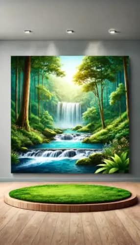 Nature's Serenity: Lush Forest and Waterfall Phone Wallpaper