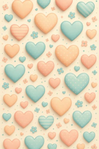 Minimal pastel hearts wallpaper featuring soft peach, pink, and turquoise hearts on a clean cream background – simple and aesthetic preppy style for phones.