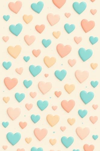 Pastel hearts phone wallpaper with soft peach, pink, and turquoise hearts surrounded by delicate flowers on a creamy background – cute preppy aesthetic design.