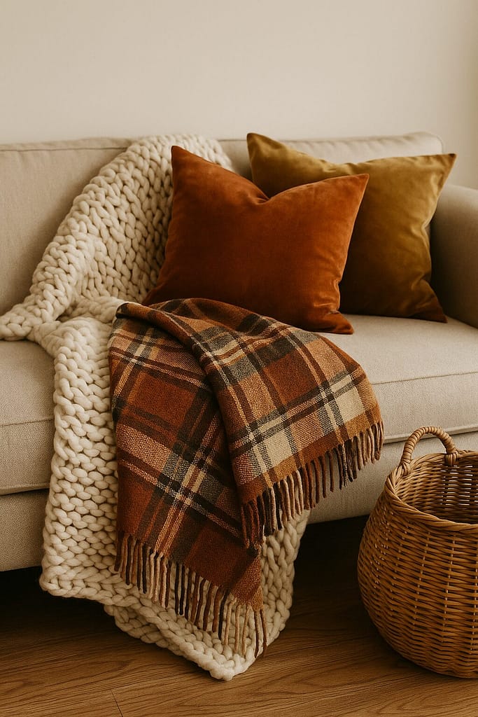 couch with chunky blanket