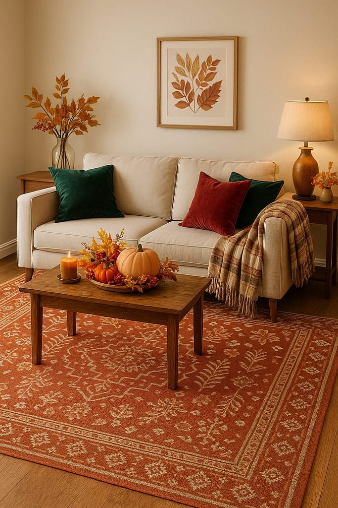 living room with rustic rug